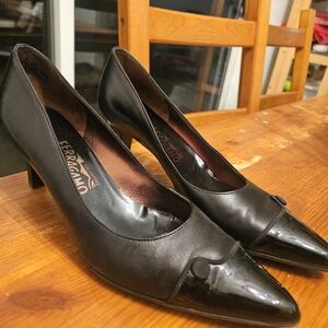 Salvatore Ferragamo Black Patent  Toe Heels